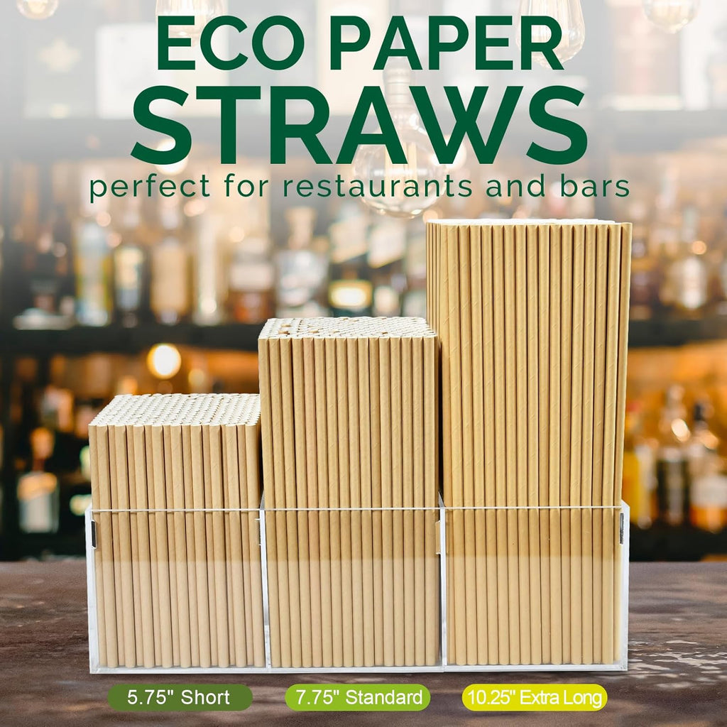 [500 Counts] Chunspak 5.75 inch Disposable Brown Kraft Short Paper Cocktail Straws & Stirring Straws - for Home, Bars and Restaurants