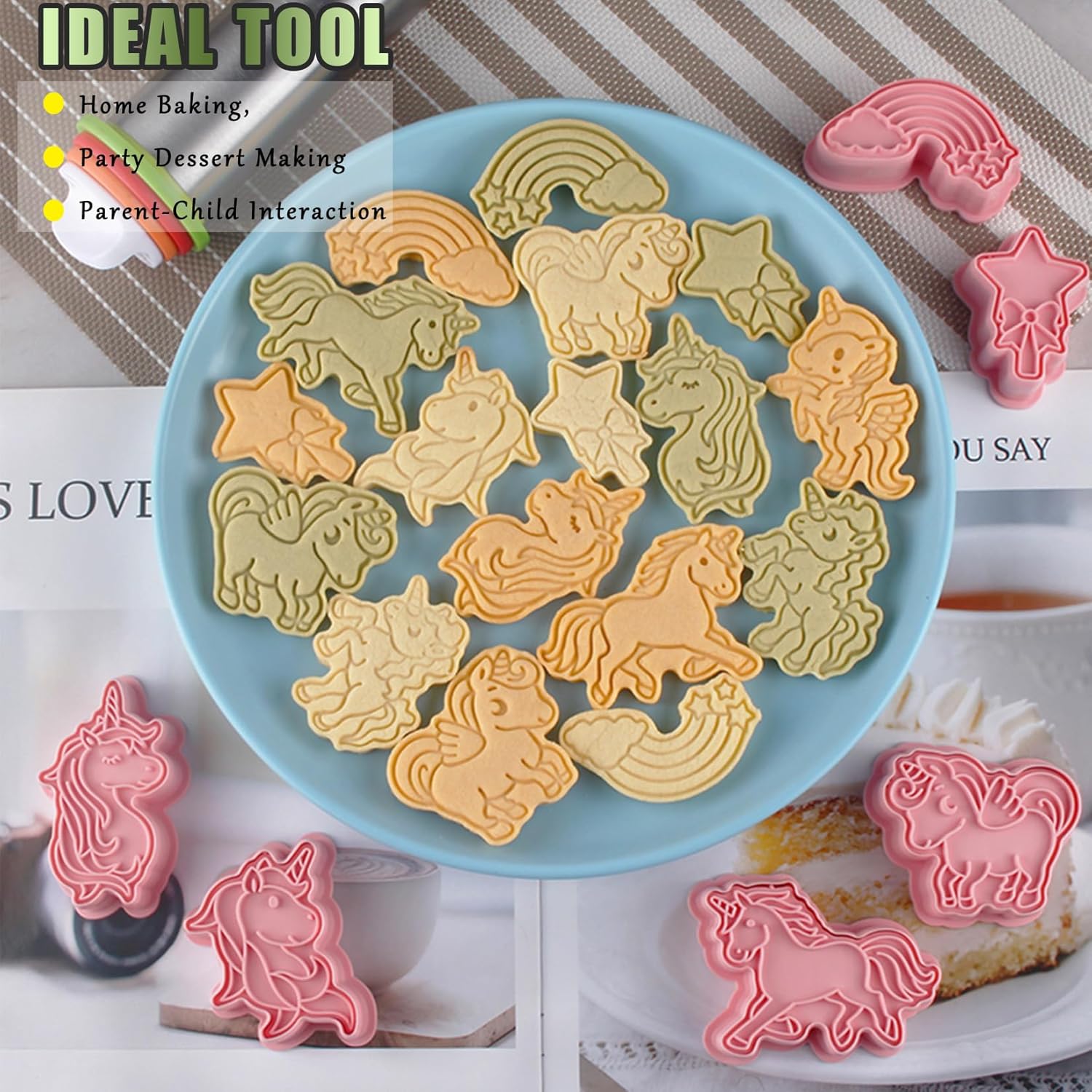 8 Pcs Unicorn Cookie Cutters Set Baking Molds 3D Unicorn Press type Cookie Cutter for Baking, Fondant, Cheese, and Pastries