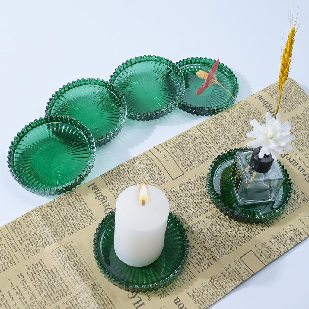 Glass Coaster 6 Pack Round Cup Coasters for Drinks,Crystal Coffee Coaster,Stylish Drink Coasters for Kitchen Bar Dining Room Living Room Office Decor and Jewelry Storage,Green