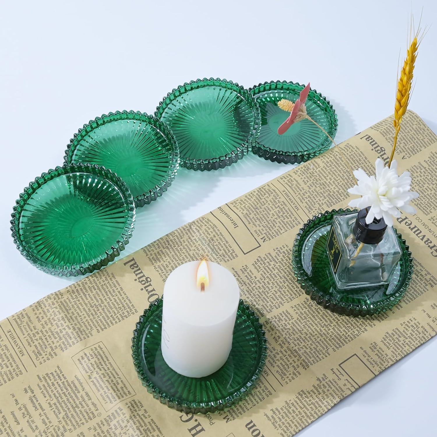 Glass Coaster 6 Pack Round Cup Coasters for Drinks,Crystal Coffee Coaster,Stylish Drink Coasters for Kitchen Bar Dining Room Living Room Office Decor and Jewelry Storage,Green