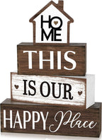 Farmhouse Wooden Tabletop Decor Rustic There's No Place Like Home Table Centerpiece Home Wood Blocks Sign Gifts Farmhouse Tiered Tray Decor for Kitchen Table Shelf Desk Mantel Decoration