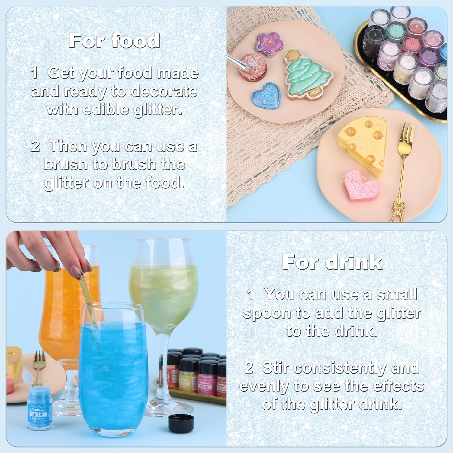 Iridescent Blue Edible Glitter - 5g Food Grade Cake Decorating Shimmering Glitter, Edible Sprinkle Luster Dust for Drinks, Chocolates, Fondant, Strawberries, Cupcakes, Candy, Cookie - Vegan