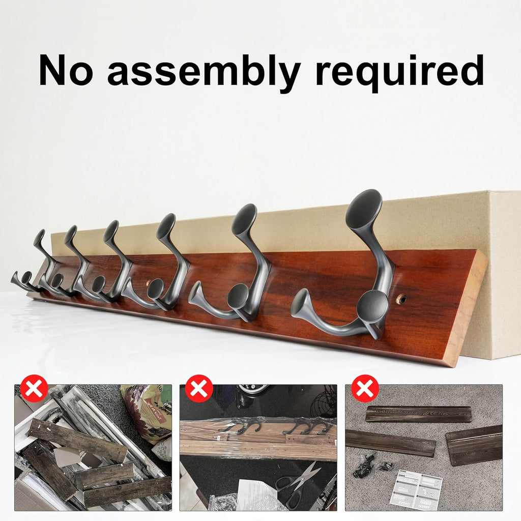 SKOLOO 36-Inch Cherry Wood Coat Rack Wall Mount with 6 Triple Hooks - Ideal for Family Entrances, Classrooms, and Pet Supplies Storage - Perfect Coat Hooks for Wall