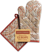 Maison d' Hermine 100% Cotton Oven Mitt & Pot Holder Set (7.5"x13" & 8"x8") Heat Resistant BBQ Cooking Gloves with Loop, Baking, Grilling, Kitchen, Handling Hot Pans (Kashmir Paisley)