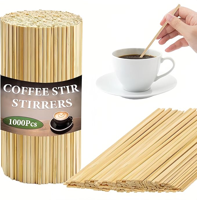 1000pcs Bamboo Coffee Stir Sticks, 5.5" Disposable Hot Drink Beverage Stirring Swizzle Stir Sticks For Coffee, Milk, Tea, Juice, Cocktail, Chocolate, Suit For Bar Party