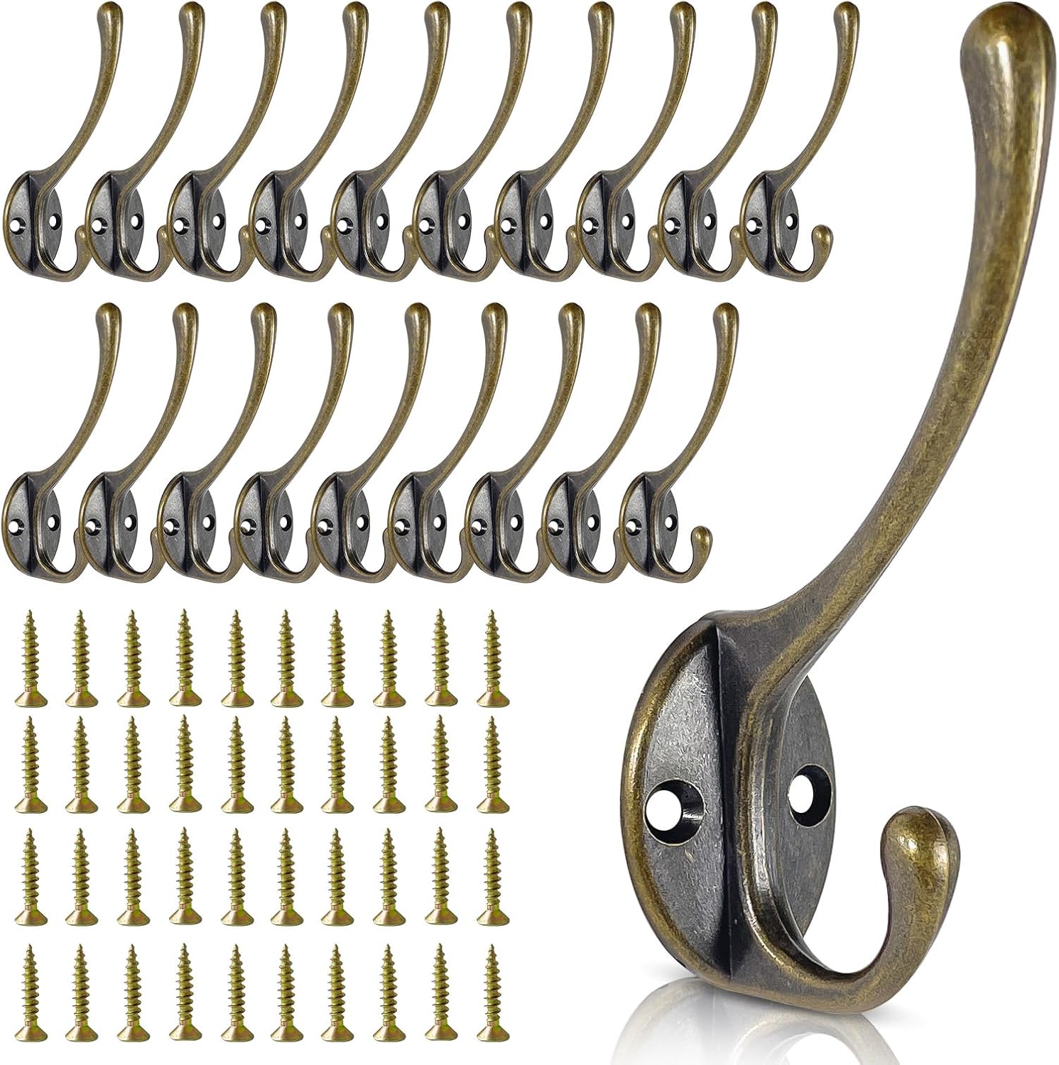 Wall Hooks for Hanging, 20-Pack Heavy Duty Metal Coat Hooks, for Living Room, Bathroom, Kitchen, Bedroom for Towel, Hat, Key, Closet, Bag (Bronze)