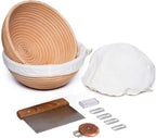 Banneton Proofing Basket Set – 2 Round 9 Inch Unbleached Rattan Baskets with Linen Liners, UFO Bread Lame (4 Blades), Dough Scraper – Sourdough Bread Baking Kit