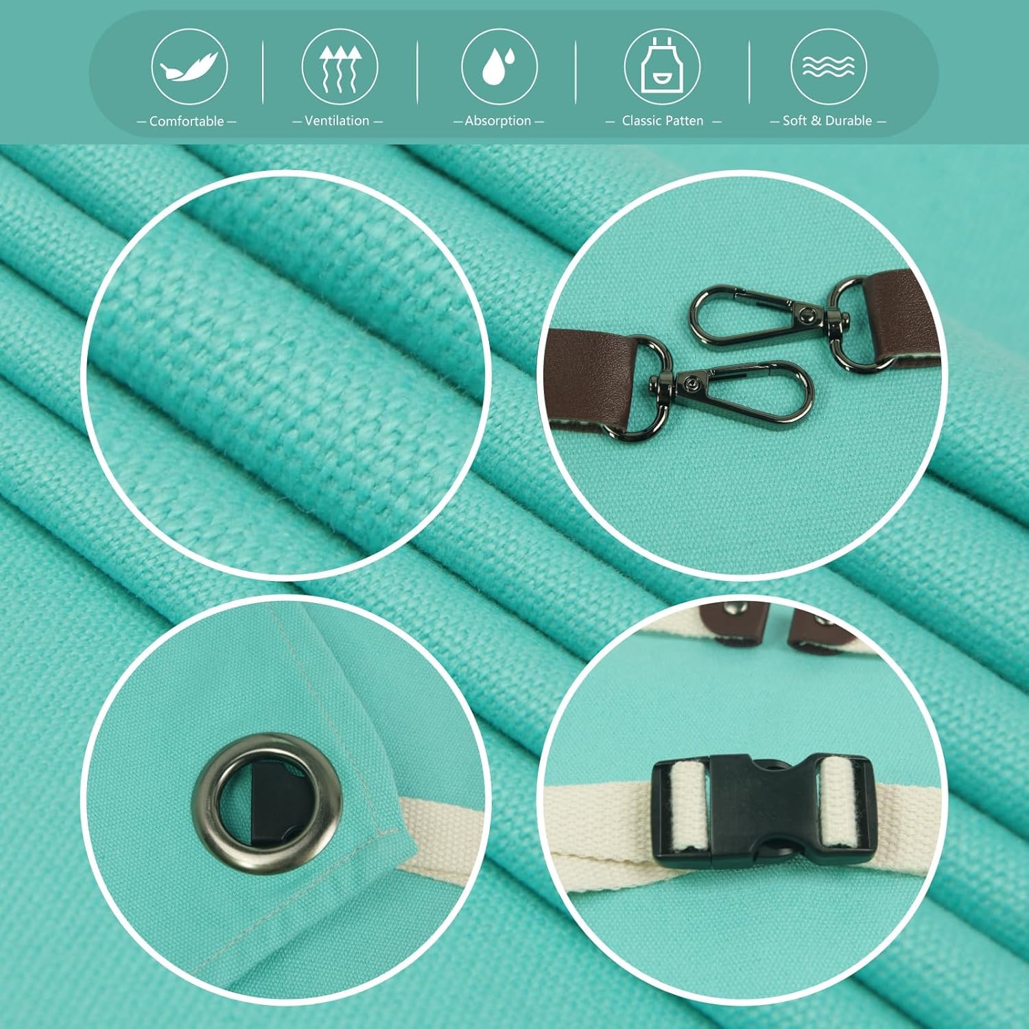 5 Pack Kitchen Apron, Work Apron, Canvas, Multiple Pockets, Gardening, Painting, BBQ, Artist, Carpenter, Sizes M to XXL, Ice Blue