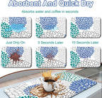 Dish Drying Mat for Kitchen Counter, 12" X 20" Absorbent Coffee Bar Mat Rubber Backing, Easy to Clean Kitchen Drying Matt for Dishes, Utensils, Countertops, Outlined Floral