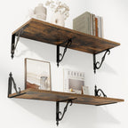 RICHFOCUS 12 Inch Deep Floating Shelves for Wall, 31.5" W x 12" D Wood Wall Shelves Set of 2, Wide Floating Shelves for Living Room, Bedroom, Kitchen, Bathroom and Storage, Rustic Brown