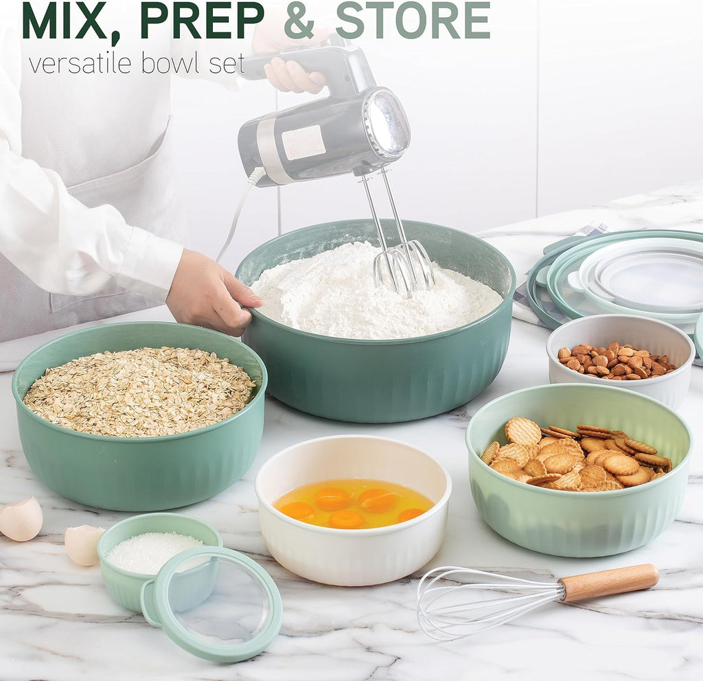 COOK WITH COLOR Prep Bowls with Lids- Wide and Deep Nesting Plastic Small Mixing Bowl Set with Lids, 12 Piece Set - Wide Bowls, Sage