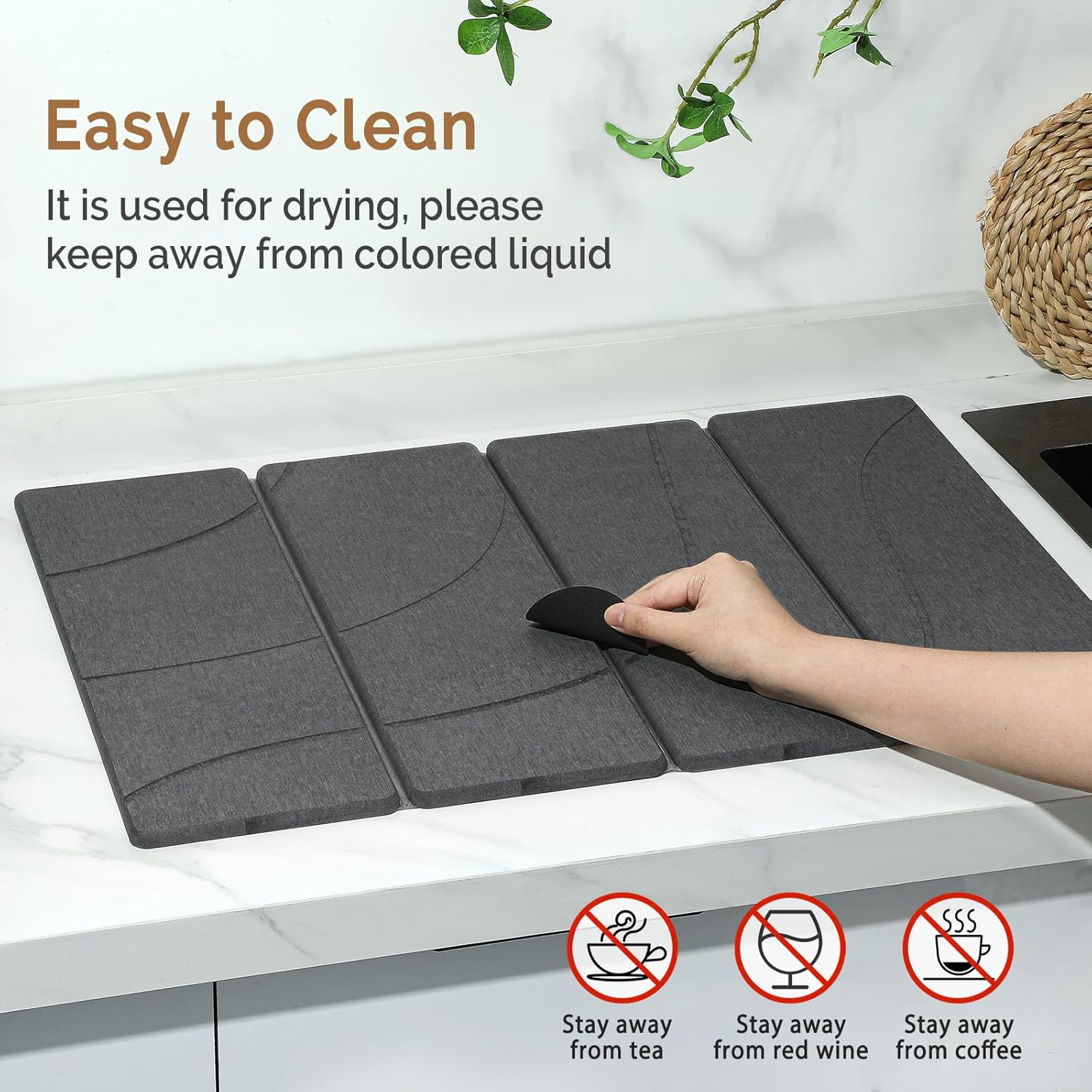 2 PCS Large Stone Dish Drying Mat for Kitchen Counter Quick Dry Stone Dishes Mats Marbled Water Absorbing Diatomaceous Earth Drying Pad for Countertop Bottles Utensils Cups (Carved Gray 24"x16"&8"x4")