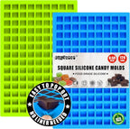 50 Cavities Mini Square Silicone Candy Molds -Square Hard Candy Mold for Hard Candy, Chocolate, Gummy, Caramel, Ganache, Ice Cubes.2 Packs- Blue&Green