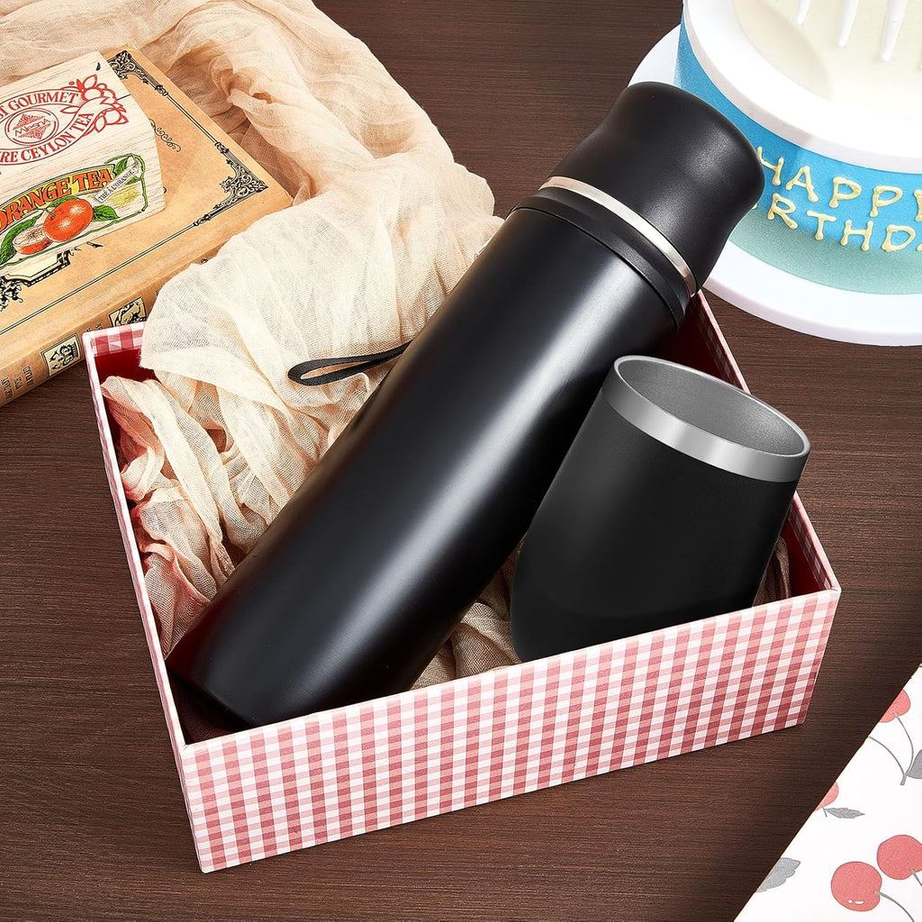 Dandat 2-Piece Yerba Mate Cup and Vacuum Bottle Kit - 12 oz Yerba Mate Gourd Cup with Bombilla Set and 34 oz Insulated Water Bottle - Black