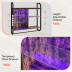 Bestier LED Kitchen Floating Shelves, 34" Industrial Pipe Shelves with Adjustable Glass Shelves, Wall Mounted Shelf with 6 S-Hook Towel Bar, Wine Coffee Bar Rack for Room Decor Rustic Brown