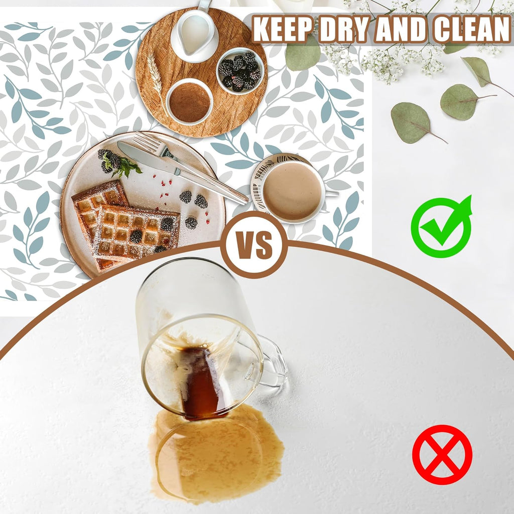 Grey and Blue Leaves Branches Dish Drying Mat for Kitchen Counter Bar Mat Hide Stain Absorbent Rubber Backed 15.7 x 23.6 Inch