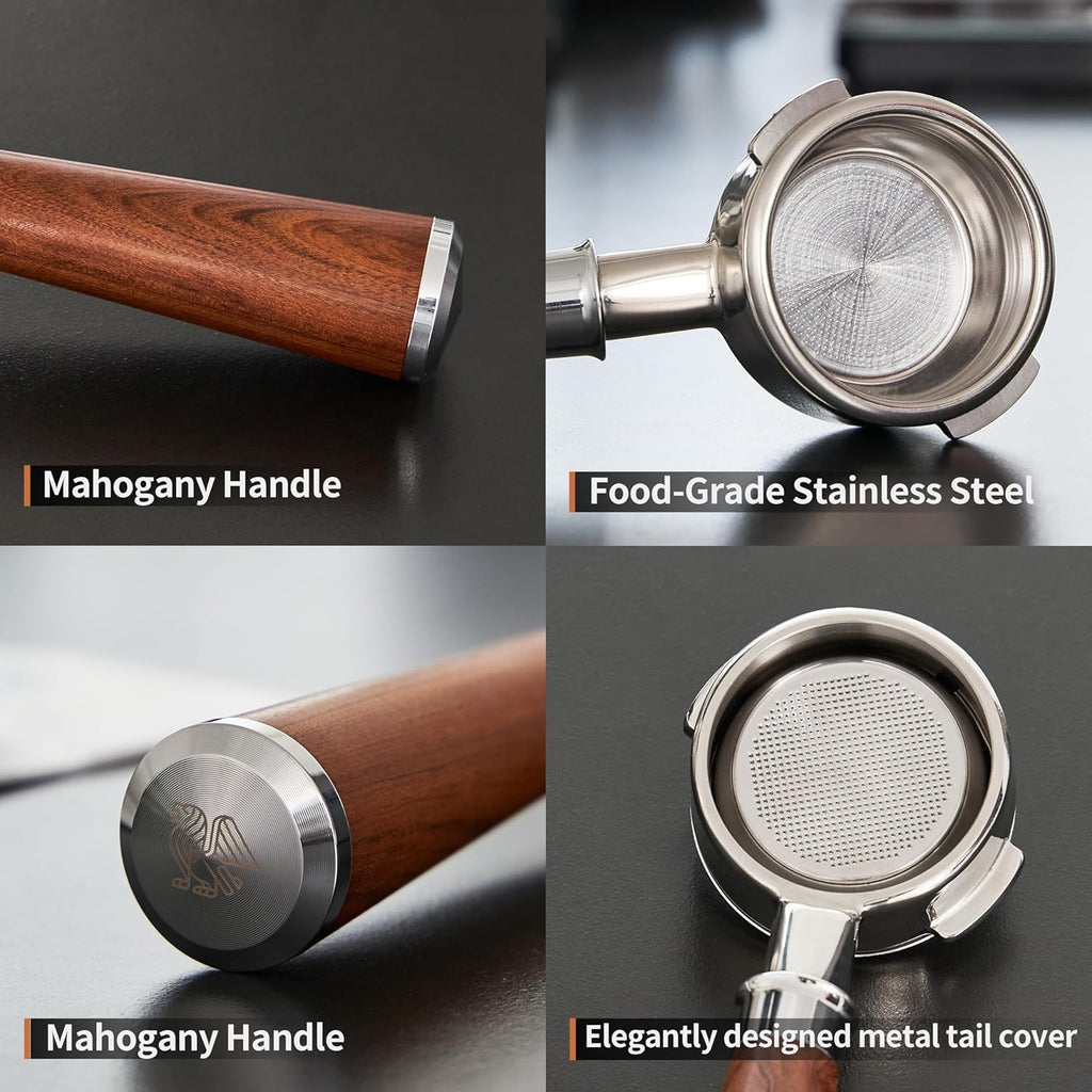 58mm Bottomless Portafilter | Fits for Gaggia machines| Stainless Steel portafilter and Mahogany Handle|Espresso Machine Accessories(Mahogany)