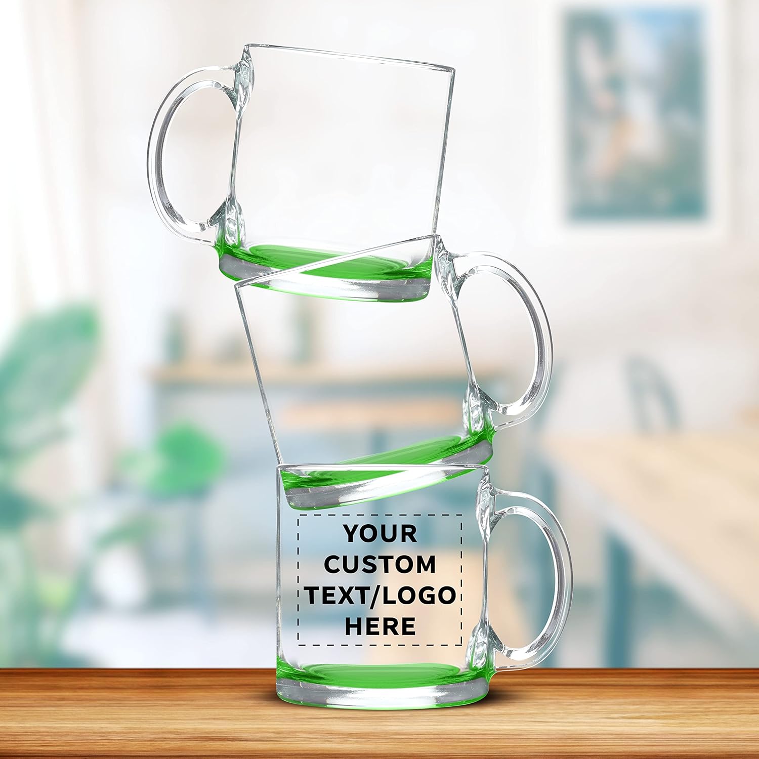 Libbey Clear Glass Coffee Mugs 13 oz. Set of 10, Bulk Pack - Perfect for Coffee, Tea, Espresso, Hot Cocoa, Other Beverages - Green Bottom