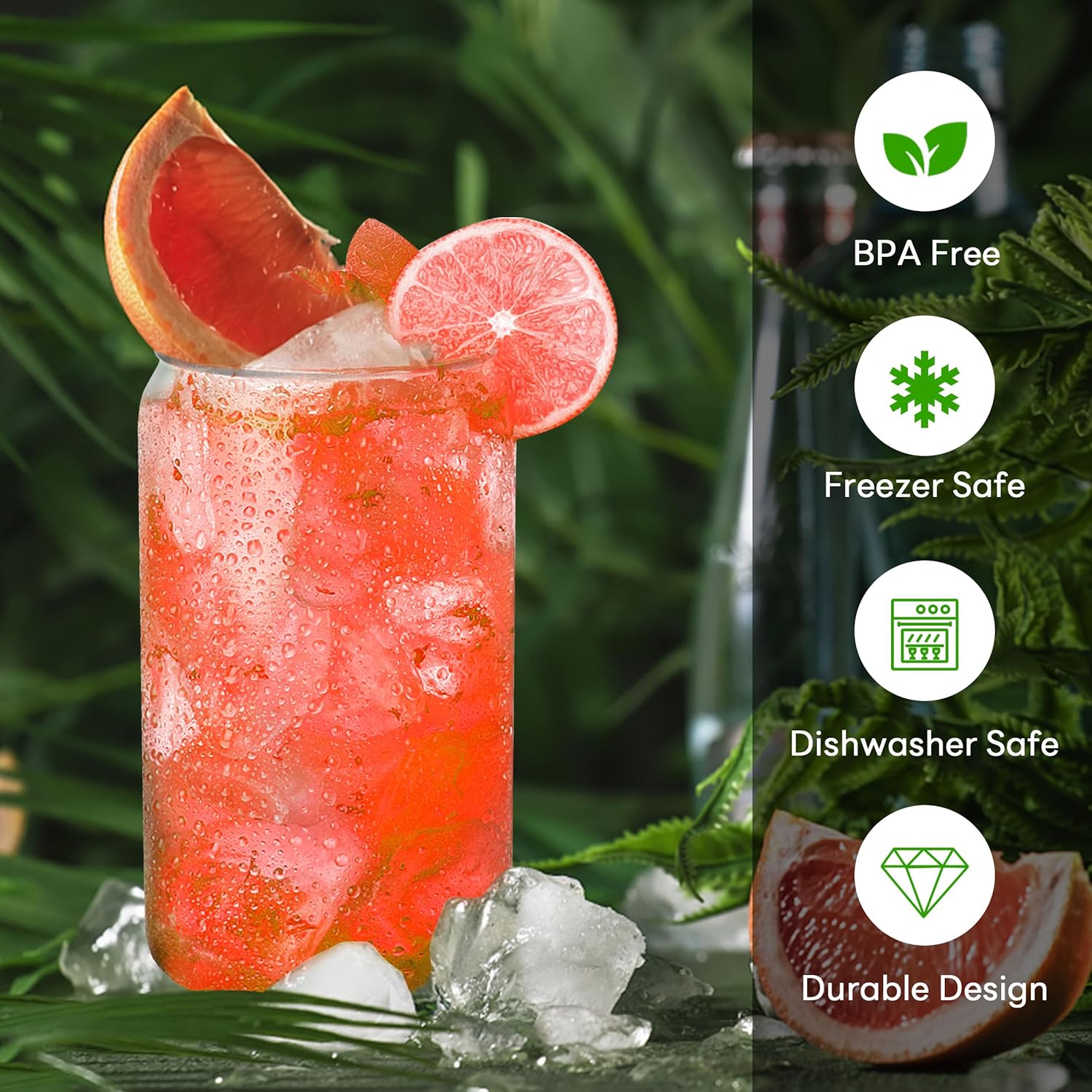 Joyclub Glass Cups with Bamboo Lids and Straws 12 Set 16 oz Reusable Iced Coffee Cup Beer Can Drinking Jars for Smoothie Whiskey Boba Soda Tea Gift