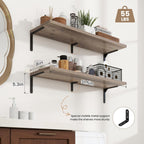 Fun Memories Deep Floating Shelves, 32W x 8D Floating Shelves Set of 2, Wall Mounted Shelf with Metal Brackets, Rustic Wood Wall Shelf for Bathroom, Kitchen and Living Room, Grey