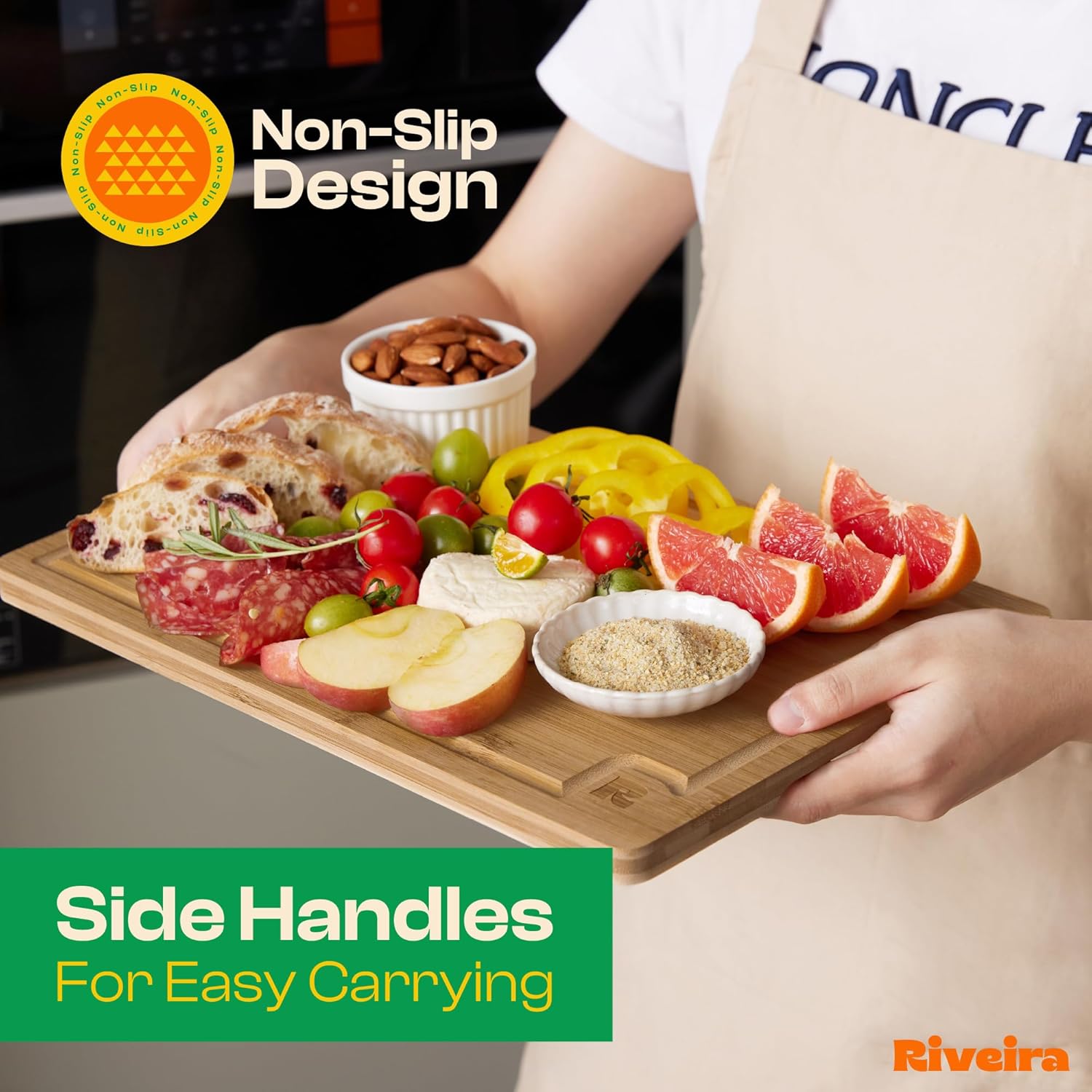 Riveira Brown Bamboo Wood Cutting Board – Versatile And Durable: Set Of 3 Pcs Rectangular Wooden Cutting Board – Natural Wooden Cutting Boards For Kitchen Set – Complete Bamboo Wooden Chopping Board