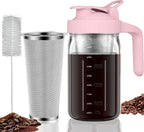 Cold Brew Coffee Maker Pitcher, 32 oz Thick Glass Mason Jar Spout Lid with Handle & Stainless Steel Filter for Iced Brew Coffee, Ice Lemonade, Sun Tea, Fruit Drinks Container