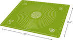 Silicone Baking Mat for Pastry Rolling Dough with Measurements, 25.6 x 17.7 BPA Free Non stick and Non Slip Green Table Sheet Baking Supplies for Bake Pizza Cake