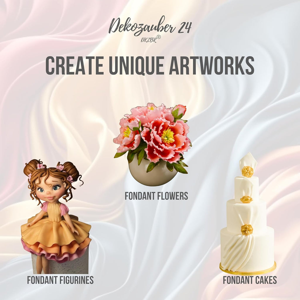 Dekozauber24 Fondant Icing Multipack, 5 Colors, 3.5oz (100g) rolling fondant per color, for decorating cakes and cupcakes in Orange, Dark Green, Dark Blue, Yellow and Red (Essentials)