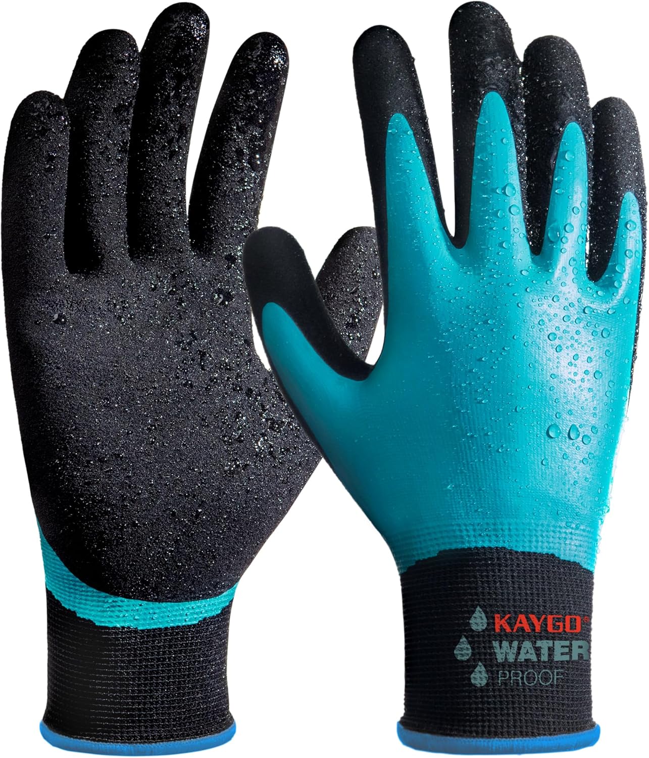 KAYGO Waterproof Work Gloves for Men and Women, Rubber Coated Non-slip Working Gloves for Garden, Outdoor Construction,KG150,Blue,M