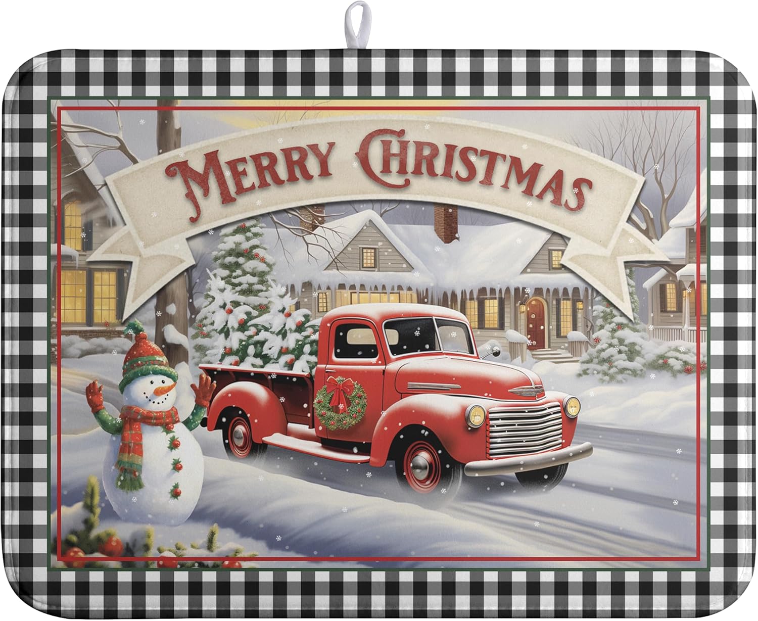 Merry Christmas Dish Drying Mat for Kitchen Winter Snowman Large Dish Drying Mat Buffalo Plaid Kitchen Drying Mat Truck Tree Microfiber Drying Mats Absorbent Dish Pad 18x24 inch