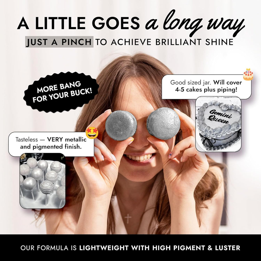 MONÉGASQUE Silver Edible Glitter for Drinks 7g – Edible Glitter for Cakes & Cocktails – Luster Dust for Drinks, Cocktail, & Cakes – Silver Cake Decorations Spray Sprinkles & Halloween Drink Shimmer