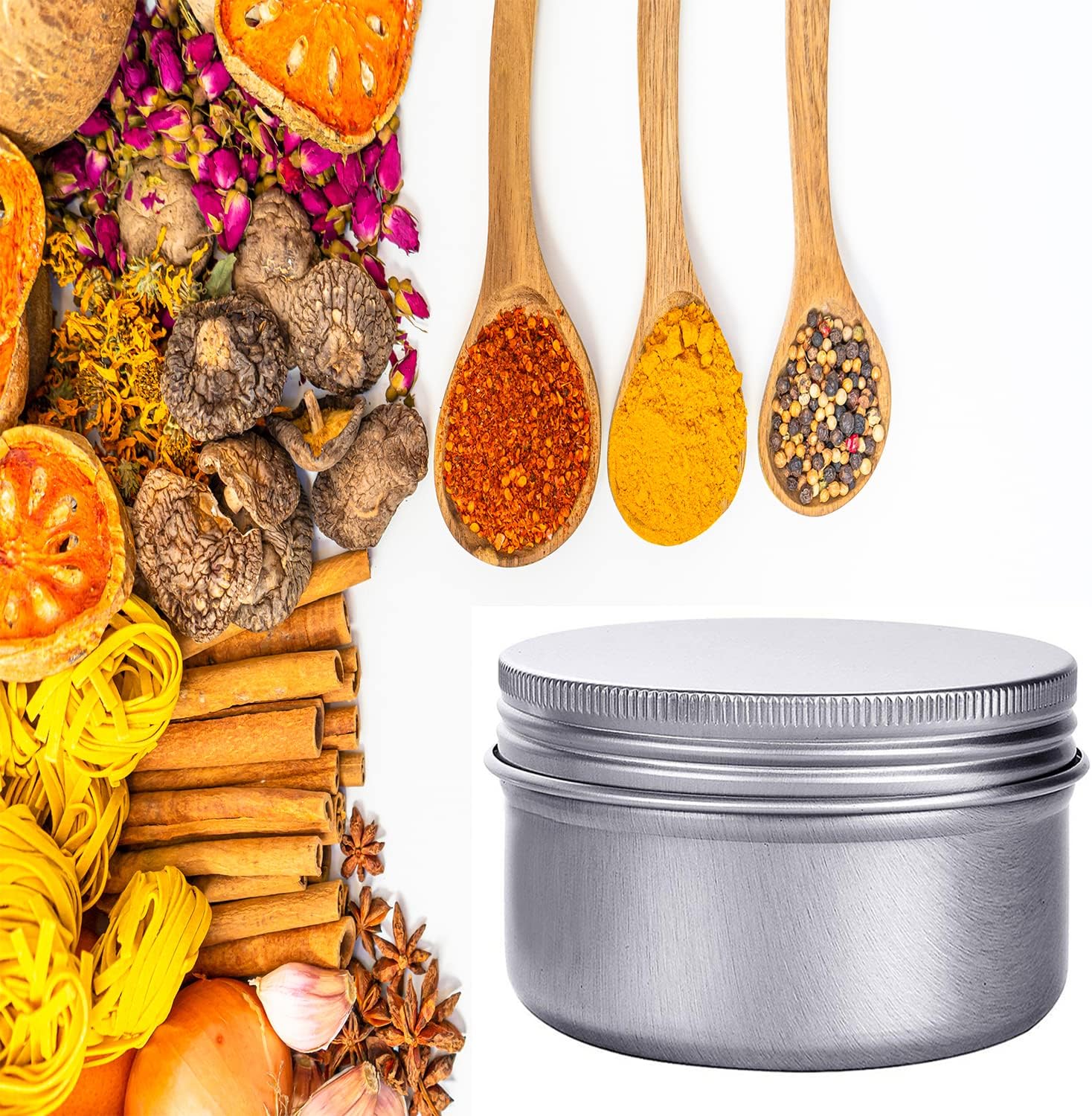 6 Ounce Aluminum Cans 180 mL Screw Lid Metal Storage Tins Containers for Storing Spices, Candies, Lip Balm, Candles, 6 Pcs.