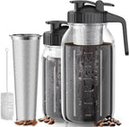 Cold Brew Coffee Maker Jar - 2 Pack 64 oz/32 oz Glass Cold Brew Maker with Handle, Stainless Steel Filter & Leak-Proof Lid, Heavy Duty Cold Brew Pitcher for Iced Coffee, Sun Tea, and Milk
