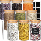 Glass Food Storage Containers Jars with Airtight Bamboo Lid 20 oz 9 pcs, 590 ml Pantry Organization Jar, Glass Terrarium with Lid, Spice, Flour and Sugar Container, Canister Set for Kitchen Counter
