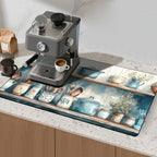 17"x 32" Coffee Bar Mat, Kitchen Shelves Absorbent Dish Drying Mat Cuttable Hide Stain Draining Table Pad for Kitchen Counter, Coffee Bar Accessories