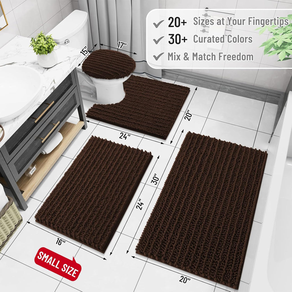 Arotive Luxury Chenille Bathroom Rug Mat, Extra Soft Thick Absorbent Shaggy Bath Rugs, Non-Slip Machine Wash Dry, Plush Bath Mats for Bathroom, Shower and Tub, 47x17, Brown