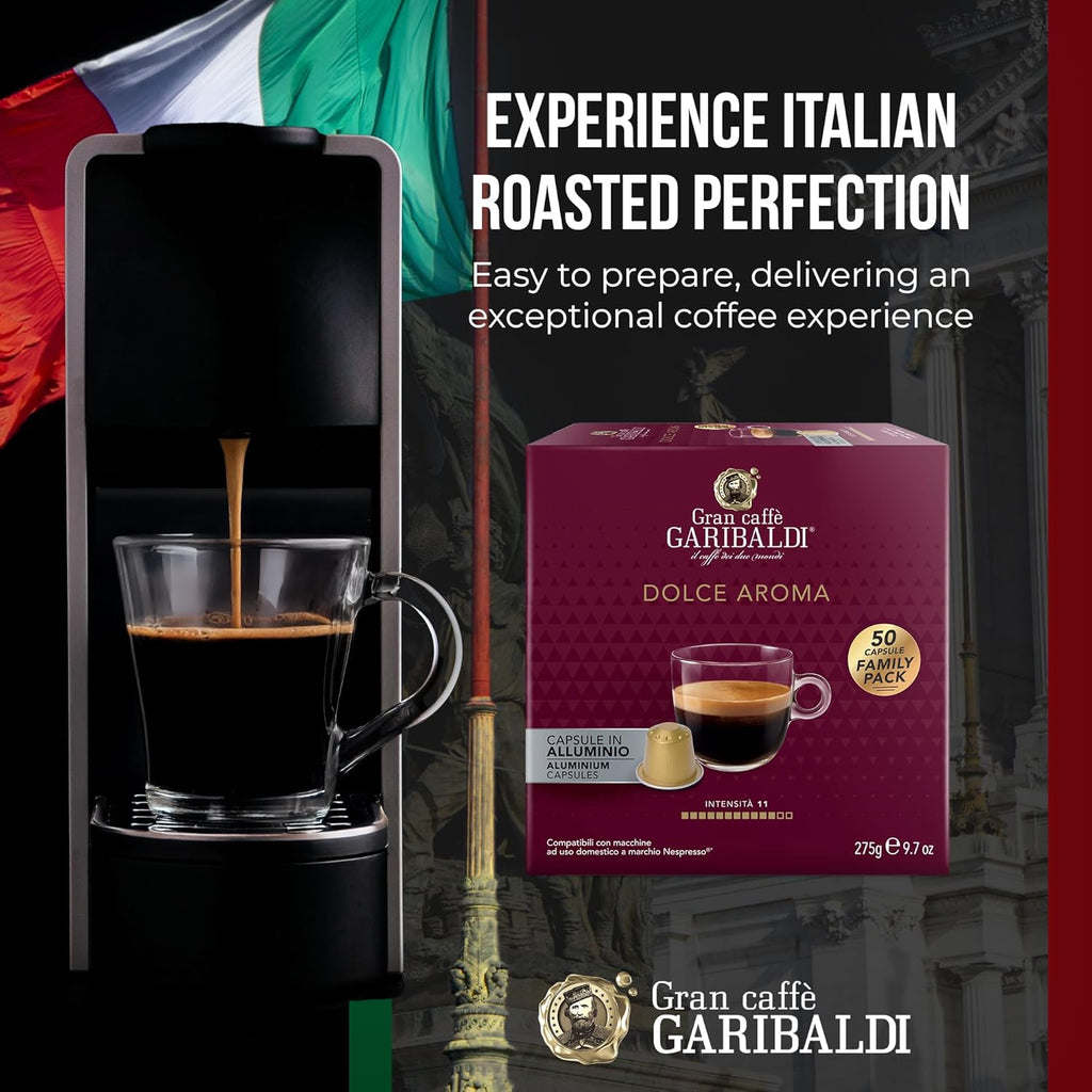 Gran Caffè Garibaldi Espresso Pods, Italian Roasted Coffee, Compatible Nespresso Original Line Machines, Nitrogen Flushed, Intense Aroma, Full-Bodied Crema - Dolce Aroma 200 Aluminum Cups