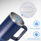 DOMICARE 40 oz Tumbler with Handle and Straw, Stainless Steel Tumbler with Lid and Straw, Reusable Vacuum Insulated Cup, Travel Coffee Mug, Navy Blue, 1Pack