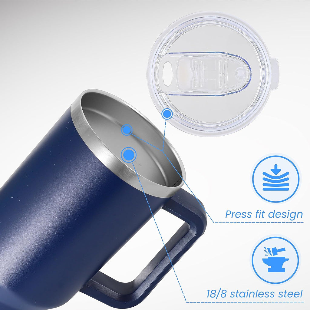 DOMICARE 40 oz Tumbler with Handle and Straw, Stainless Steel Tumbler with Lid and Straw, Reusable Vacuum Insulated Cup, Travel Coffee Mug, Navy Blue, 4Pack