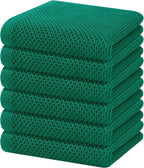 Homaxy 100% Cotton Waffle Weave Kitchen Dish Towels, Ultra Soft Absorbent Quick Drying Cleaning Towel, 13 x 28 Inches, 6-Pack, Dark Green