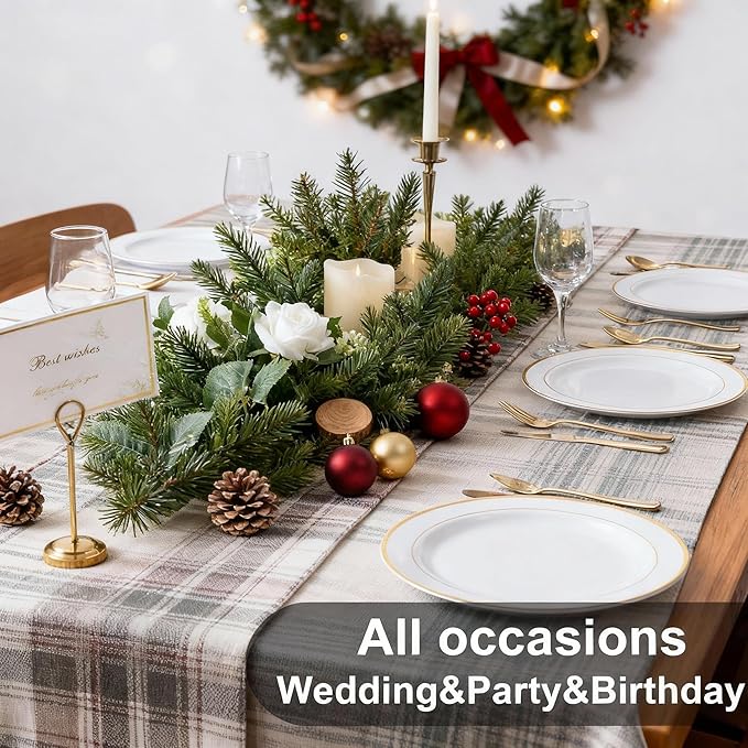 WELLIFE 72PCS Gold Plastic Plate, 10.25Inch Disposable Dinner Plate Party with Gold Rim, Heavy Duty Disposable Plastic Plates for Party, Wedding, Birthday and Christmas