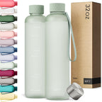KIVY Slim Water Bottle 32oz [Lightweight & Shatterproof] Fits Backpack & Cupholder for Travel, Sports, School, Gym - Sage green water bottle no straw - Gym water bottle screw top - Dishwasher Safe