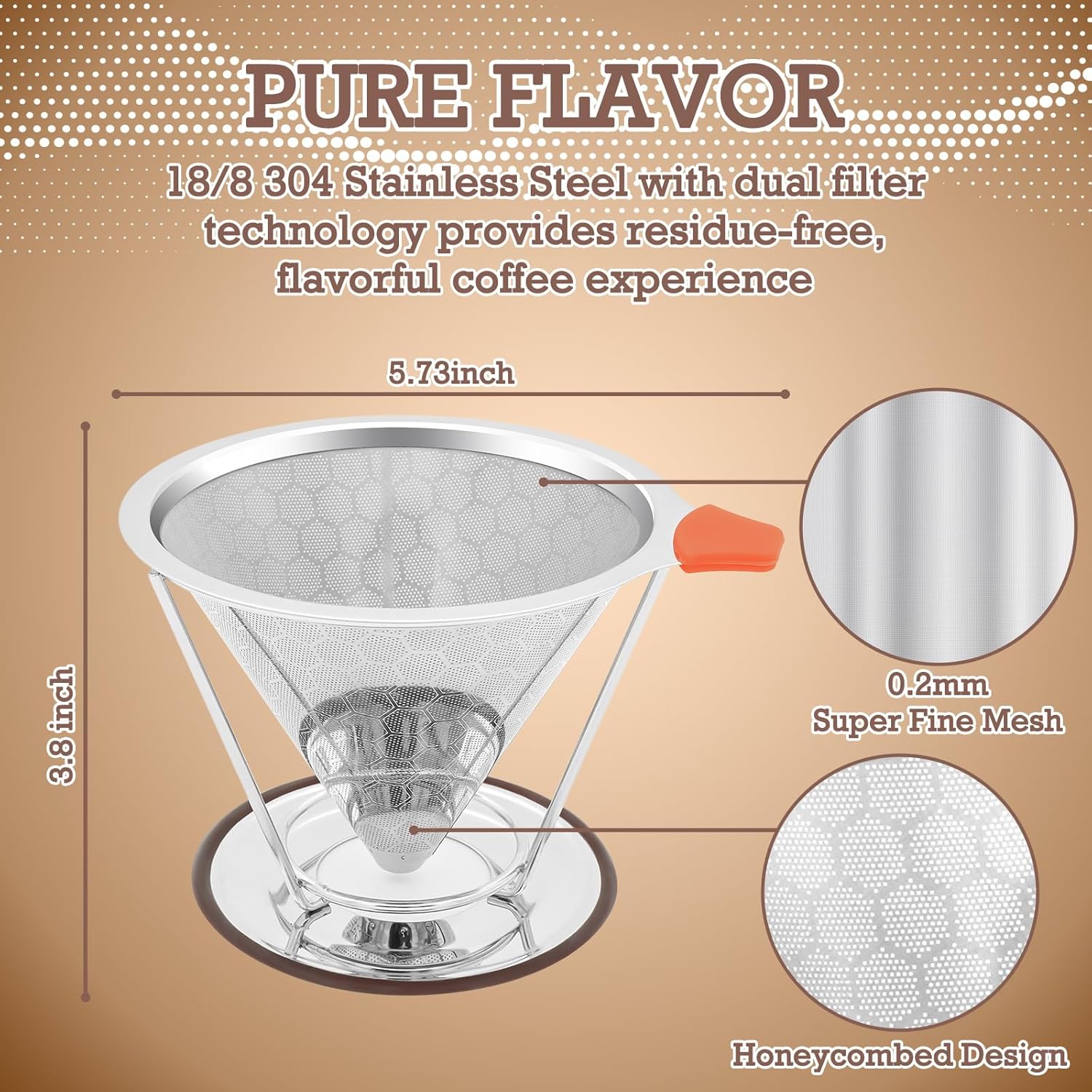 Pour Over Coffee Dripper, Paperless Pour Over Coffee Filter, Reusable Pour Over Coffee Maker Set, Dual-Layer Stainless Steel Cone Filter, Detachable Dripper Stand, Single Cup Brewer 1-4 Cup