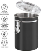 Oggi Stainless Steel Kitchen Canister 47 fl oz, Black - Airtight Clamp Lid, Clear See-Thru Top - Ideal for Kitchen Storage, Food Storage, Pantry Storage. Large Size 5" x 6".