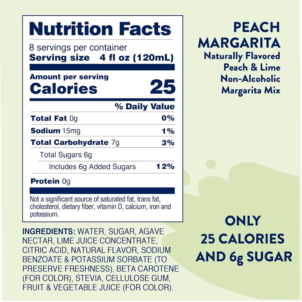 Jordan's Skinny Syrups Sugar Free Syrup, Naturally Sweetened Peach Margarita Mix, 32 oz, Low Calorie Flavoring, Protein Shake, Cocktail & More, Gluten Free, Keto Friendly