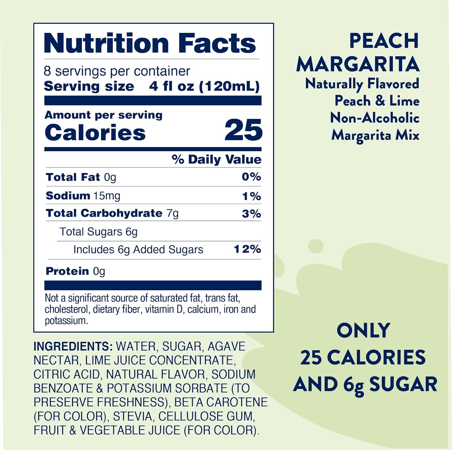 Jordan's Skinny Syrups Sugar Free Syrup, Naturally Sweetened Peach Margarita Mix, 32 oz, Low Calorie Flavoring, Protein Shake, Cocktail & More, Gluten Free, Keto Friendly