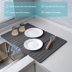 Extral Large Quick Dry Stone Drying Mat for Kitchen Counter,28x16 Inch Collapsible Eco-Friendly Absorbent Diatomaceous Earth Mat for Dishes Cups (Deep Gray-Upgraded Version, 24x16 inch)