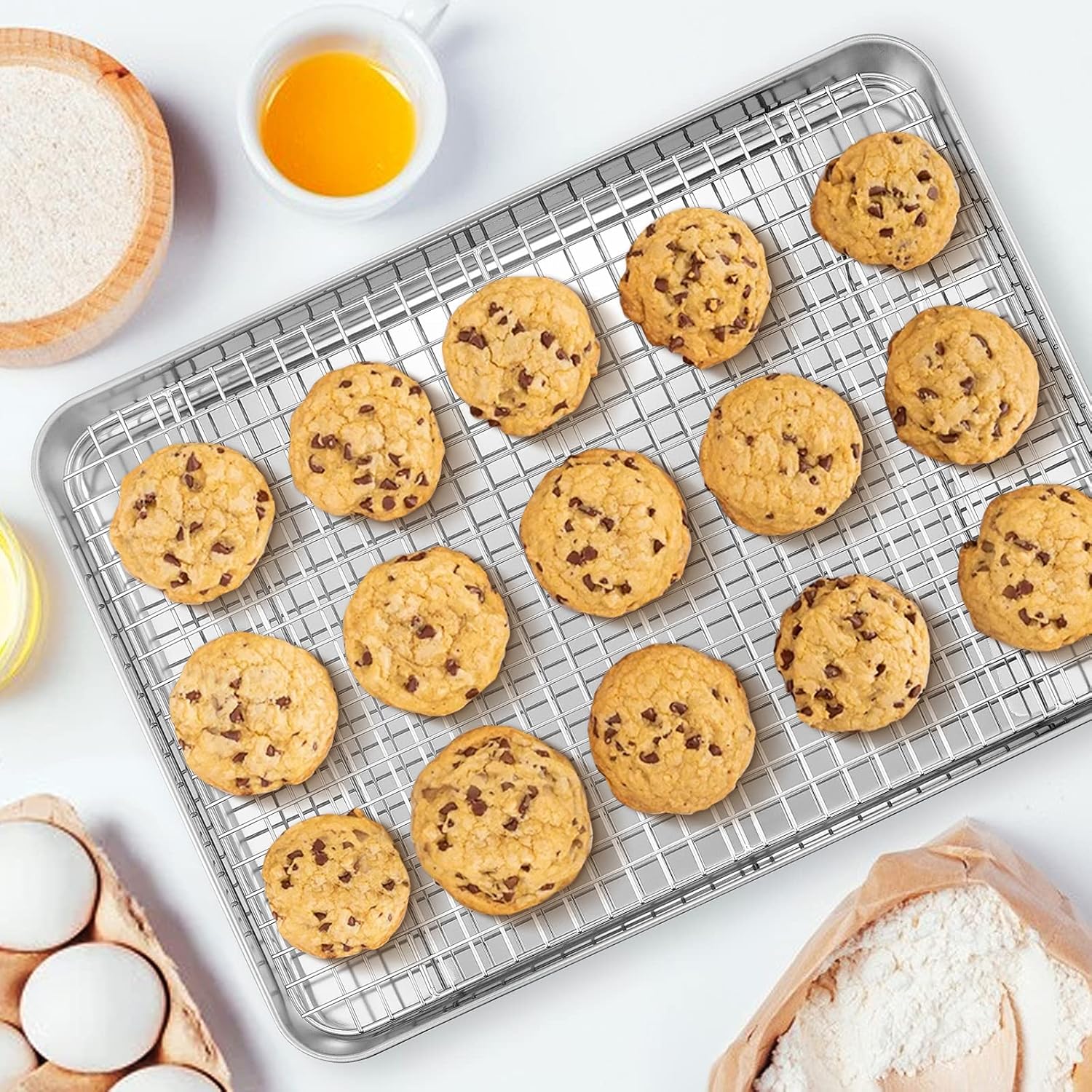 E-far Cooling Baking Rack Set of 2, Stainless Steel Grid Wire for Oven Roasting Cooking Bacon, 11.6" x 9.2" Grilling Broiling for Cooling Cookie Cake, Non-toxic & Dishwasher Safe