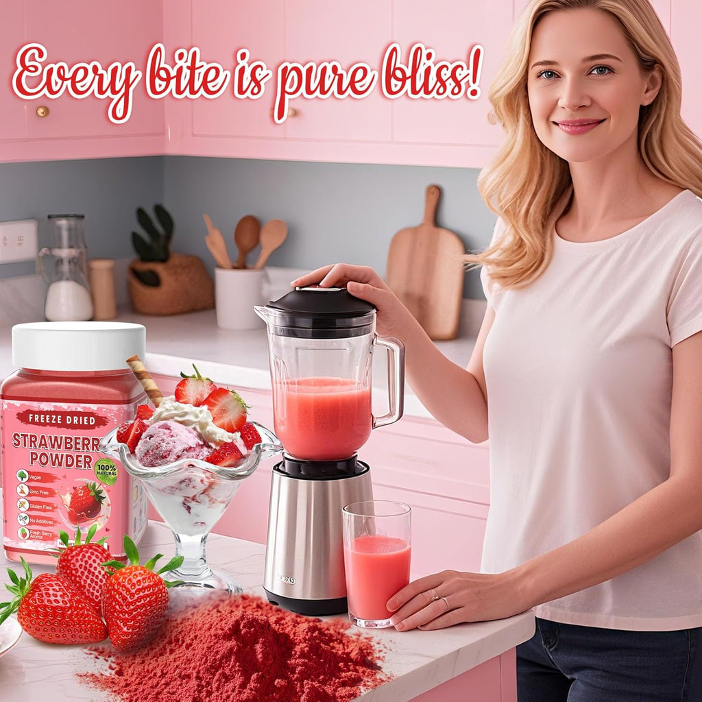 Freeze Dried Strawberry Powder - Kiigfood 4.3 oz/120g Natural Strawberry Powder Fruit Powder, Strawberries Source for Smoothie, Drinks, Baking, Cakes Decoration - Vegan, Non-GMO, Gluten-Free