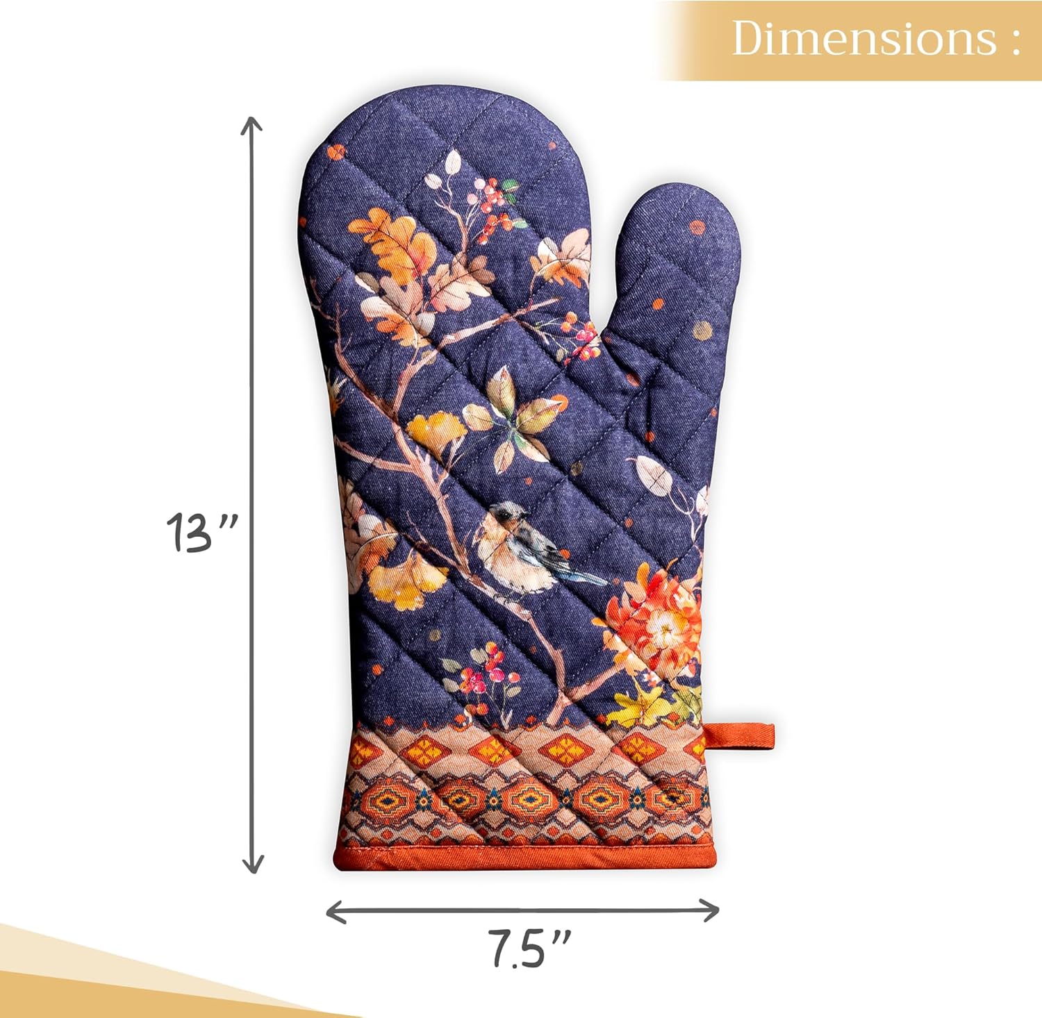 Maison d' Hermine Oven Gloves 100% Cotton Oven Mitt 7" x 13" with Loop Heat Resistant, BBQ, Cooking Gloves, Baking, Grilling, Kitchen, Handling Hot Pans (Pack of 1, Kelim - Infinity)